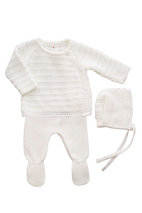 Ensemble de Naissance (0-3 mois) Mixte Unisexe Bébé - 3 Pièces en Tricot Maille Blanche - Mode Bébé Claye