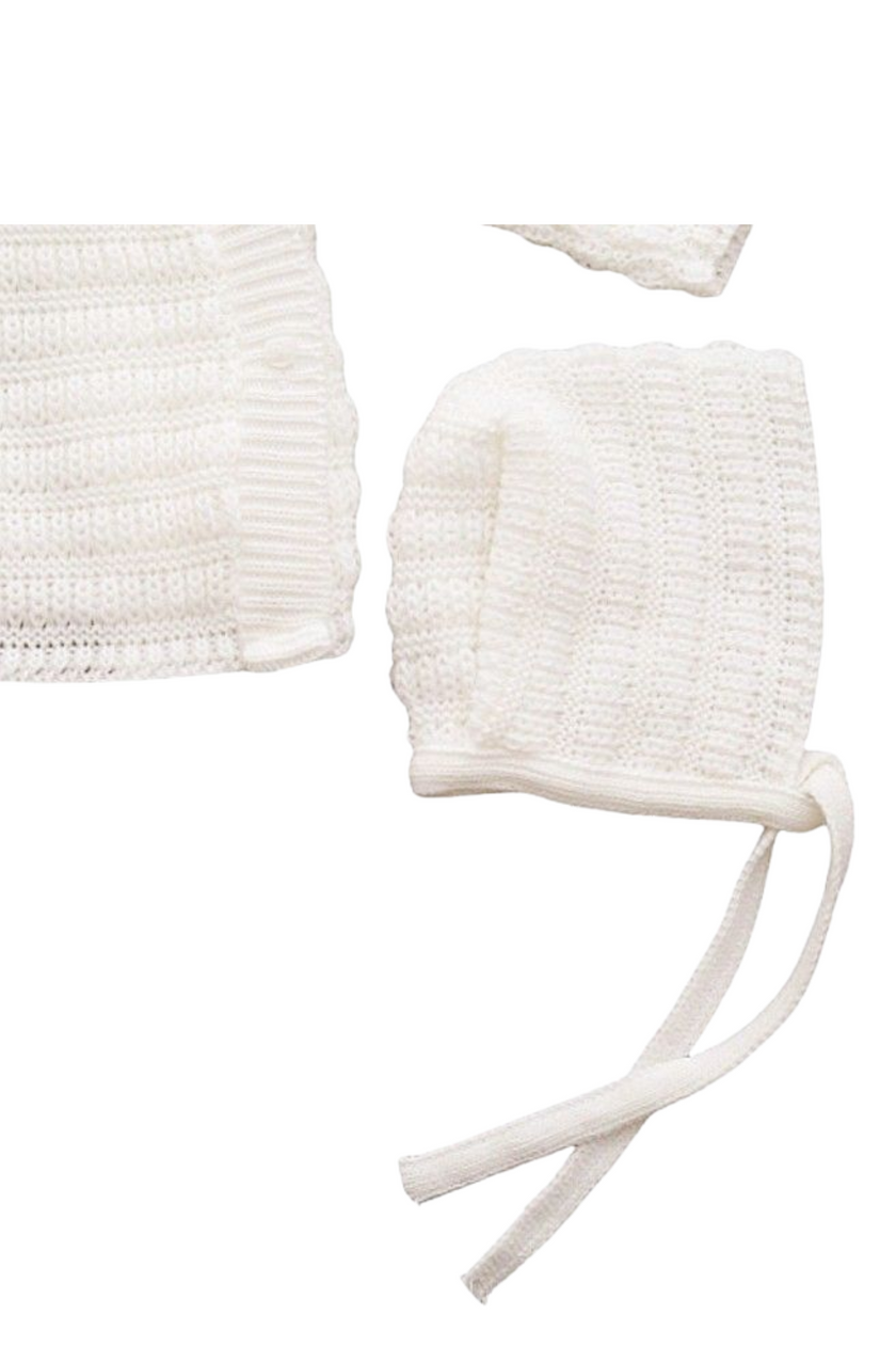 Ensemble de Naissance (0-3 mois) Mixte Unisexe Bébé - 3 Pièces en Tricot Maille Blanche - Mode Bébé Claye