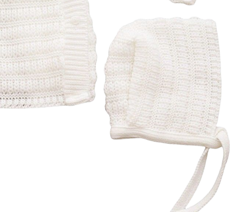 Ensemble de Naissance (0-3 mois) Mixte Unisexe Bébé - 3 Pièces en Tricot Maille Blanche - Mode Bébé Claye