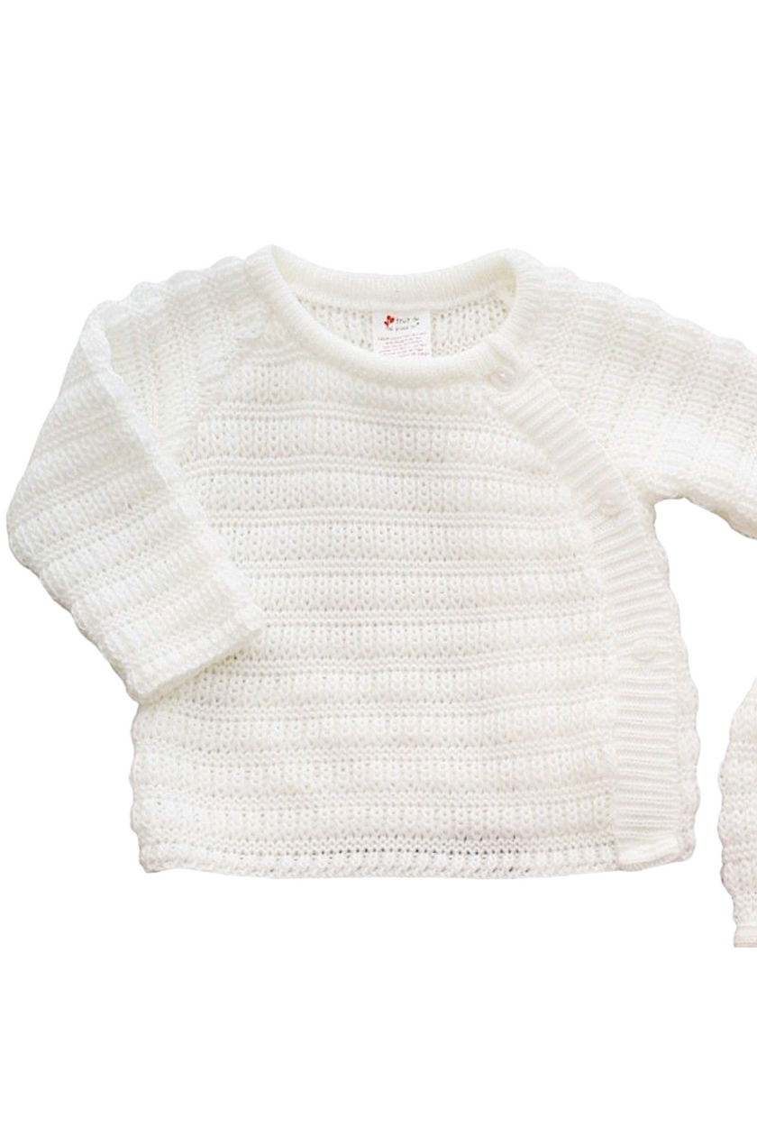 Ensemble de Naissance (0-3 mois) Mixte Unisexe Bébé - 3 Pièces en Tricot Maille Blanche - Mode Bébé Claye