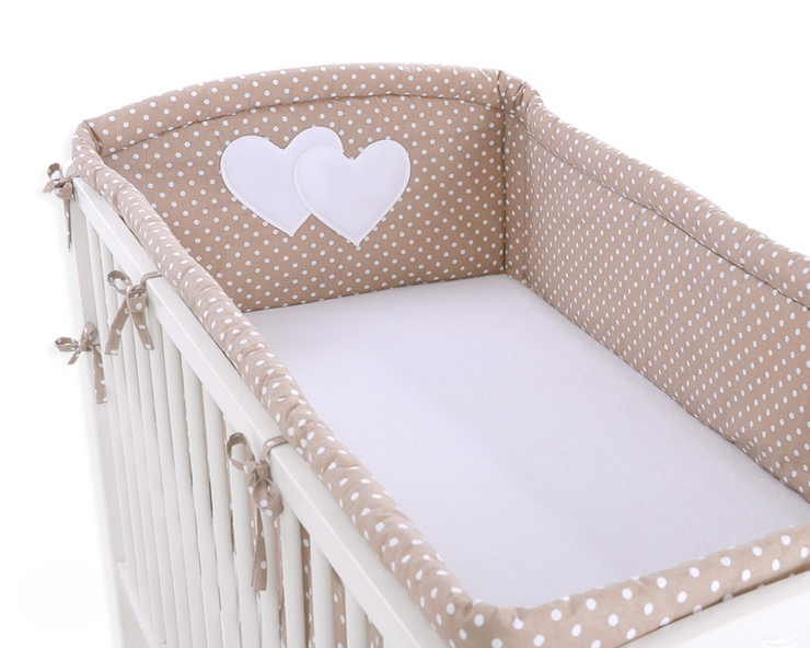 Tour de Lit Universel XXL - Cœurs et Pois Blancs sur Fond Marron - Mode Bébé Claye