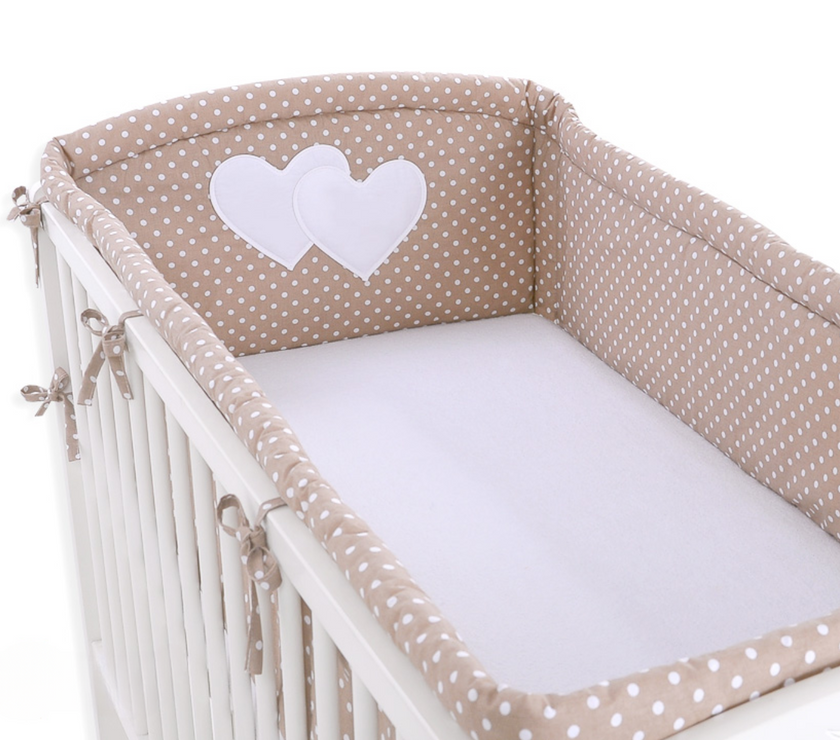 Tour de Lit Universel XXL - Cœurs et Pois Blancs sur Fond Marron - Mode Bébé Claye