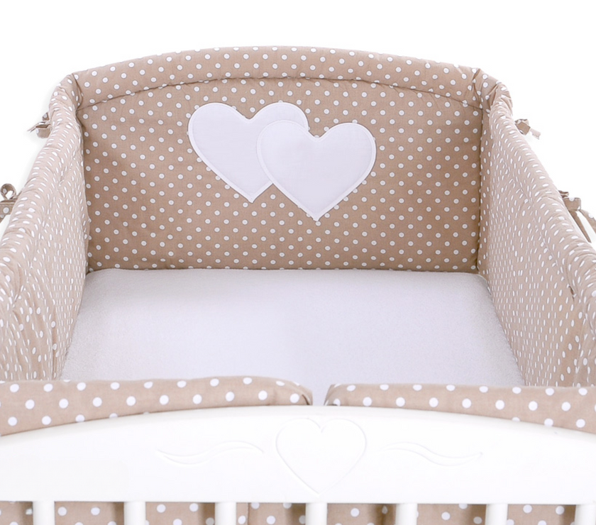 Tour de Lit Universel XXL - Cœurs et Pois Blancs sur Fond Marron - Mode Bébé Claye