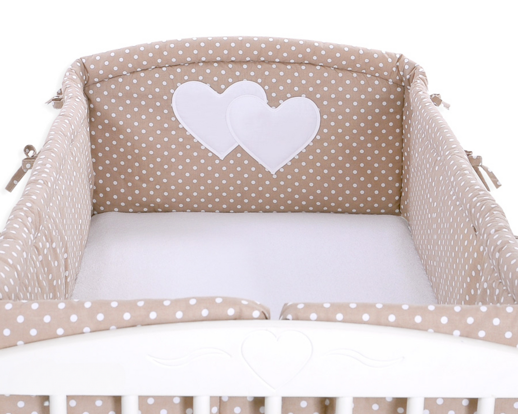Tour de Lit Universel XXL - Cœurs et Pois Blancs sur Fond Marron - Mode Bébé Claye