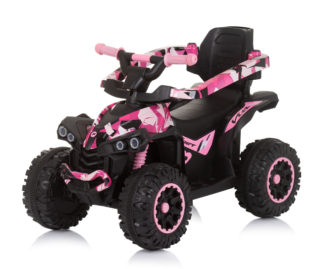 Voiture porteur pousseur avec poignée et auvent "ATV" Rose - Mode Bébé Claye