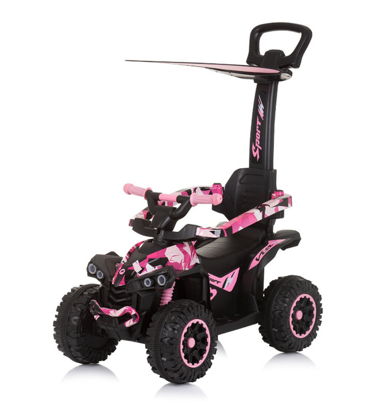 Voiture porteur pousseur avec poignée et auvent "ATV" Rose - Mode Bébé Claye