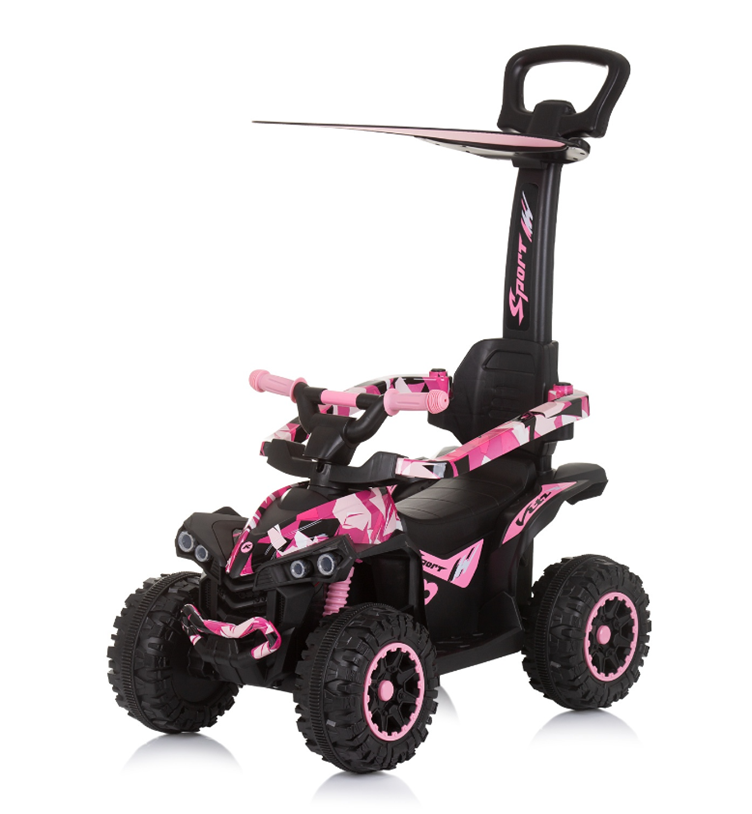 Voiture porteur pousseur avec poignée et auvent "ATV" Rose - Mode Bébé Claye