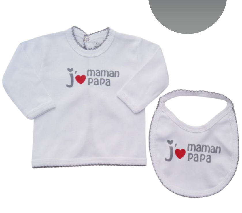 Coffret Naissance 5 Pièces en 100% Coton « J'aime Maman Papa » - Mode Bébé Claye