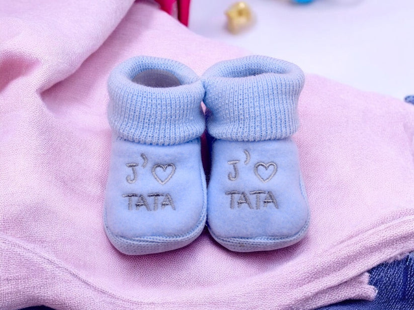 Chaussons pour Bébé (0 à 6 mois) - "J'aime Tata" - Mode Bébé Claye
