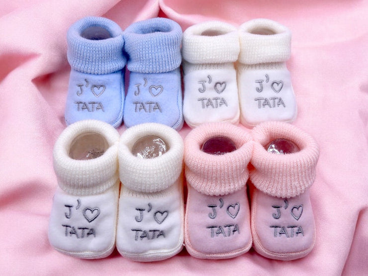 Chaussons pour Bébé (0 à 6 mois) - "J'aime Tata" - Mode Bébé Claye