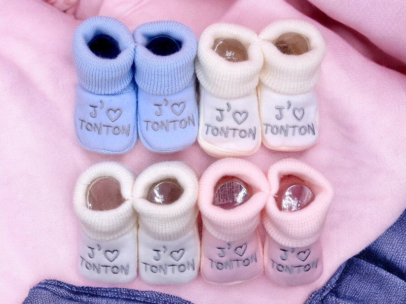 Chaussons pour Bébé (0 à 6 mois) - "J'aime Tonton" - Mode Bébé Claye