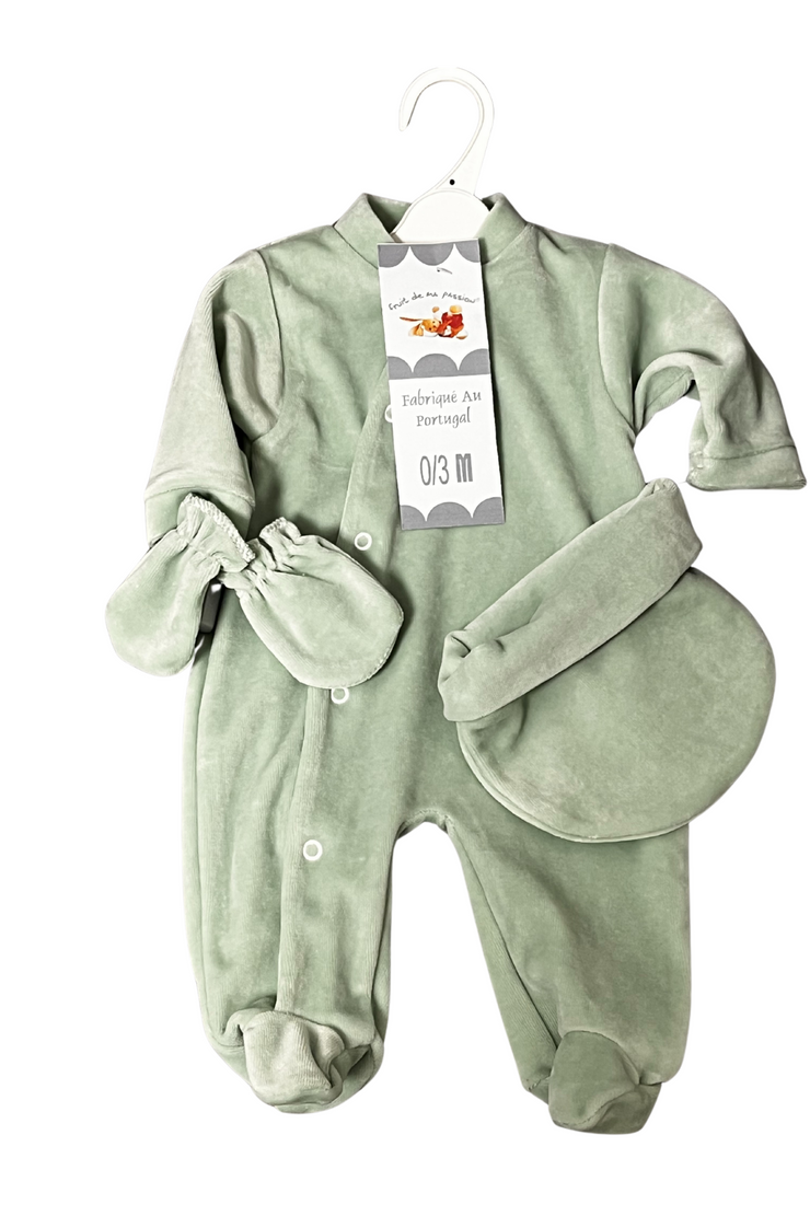 Ensemble Bébé 3 Pièces Velours et Jersey - Taille : 0/3 mois - Mode Bébé Claye