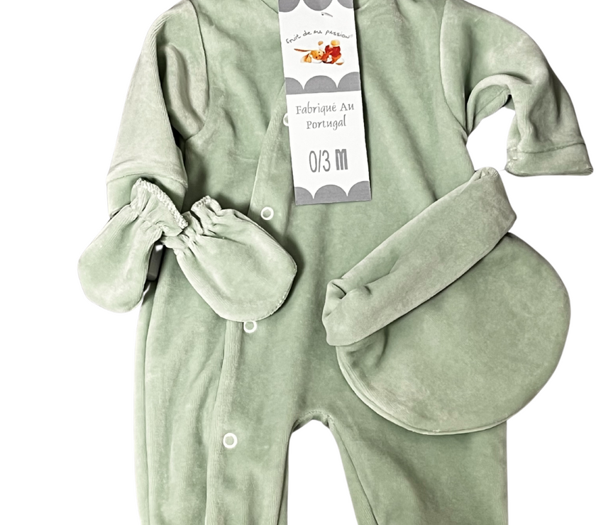 Ensemble Bébé 3 Pièces Velours et Jersey - Taille : 0/3 mois - Mode Bébé Claye