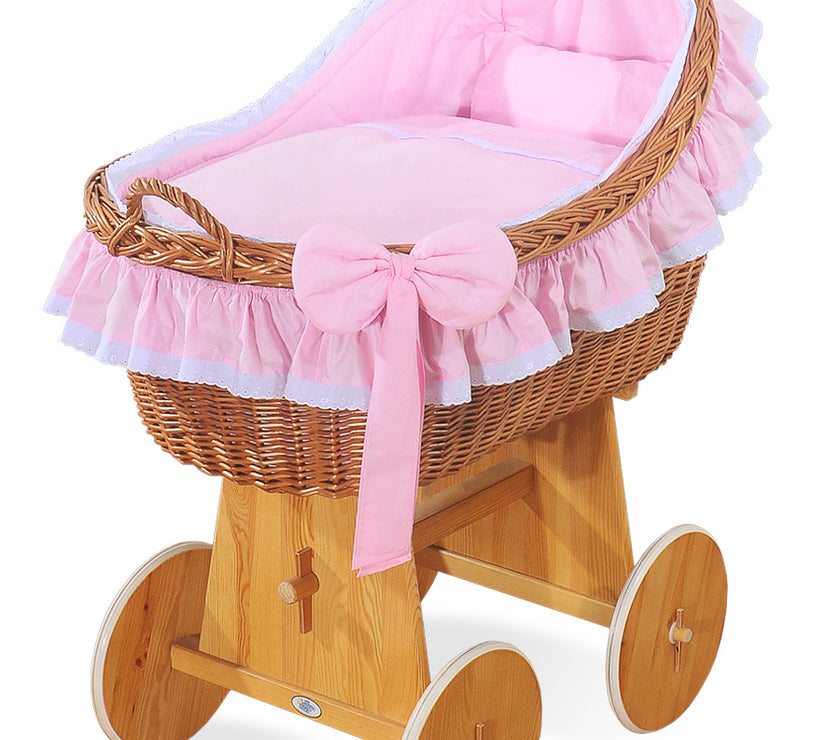 Berceau Crib en Bois  Carina naturel + literie rose - Mode Bébé Claye