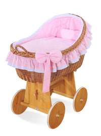 Berceau Crib en Bois  Carina naturel + literie rose - Mode Bébé Claye