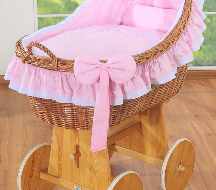 Berceau Crib en Bois  Carina naturel + literie rose - Mode Bébé Claye