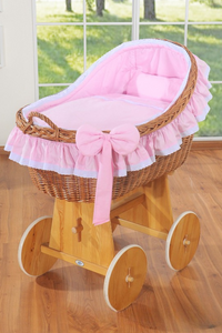 Berceau Crib en Bois  Carina naturel + literie rose - Mode Bébé Claye