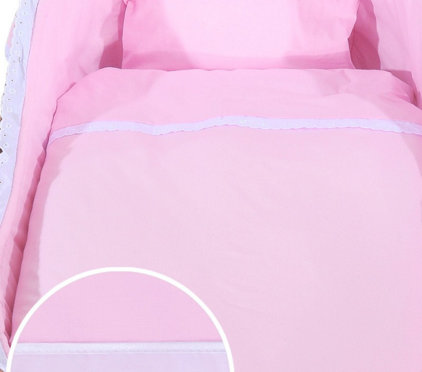 Berceau Crib en Bois  Carina naturel + literie rose - Mode Bébé Claye