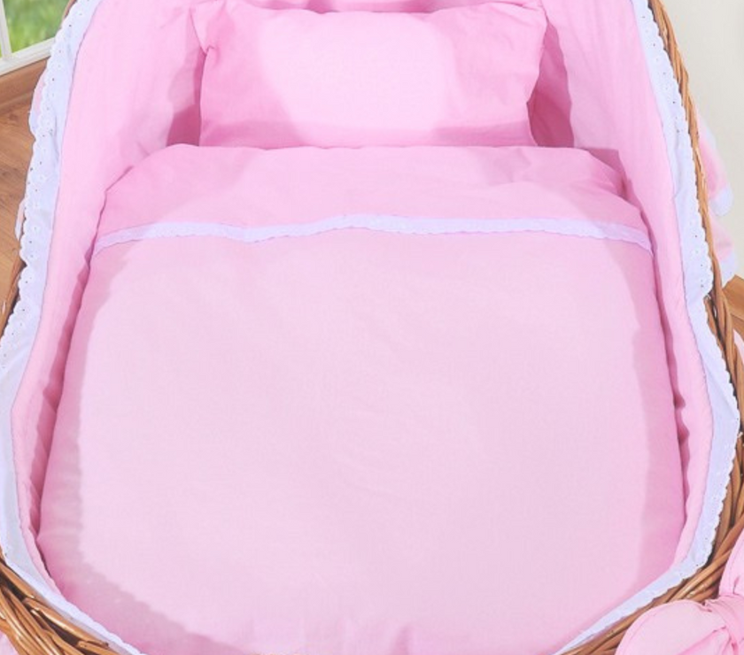 Berceau Crib en Bois  Carina naturel + literie rose - Mode Bébé Claye