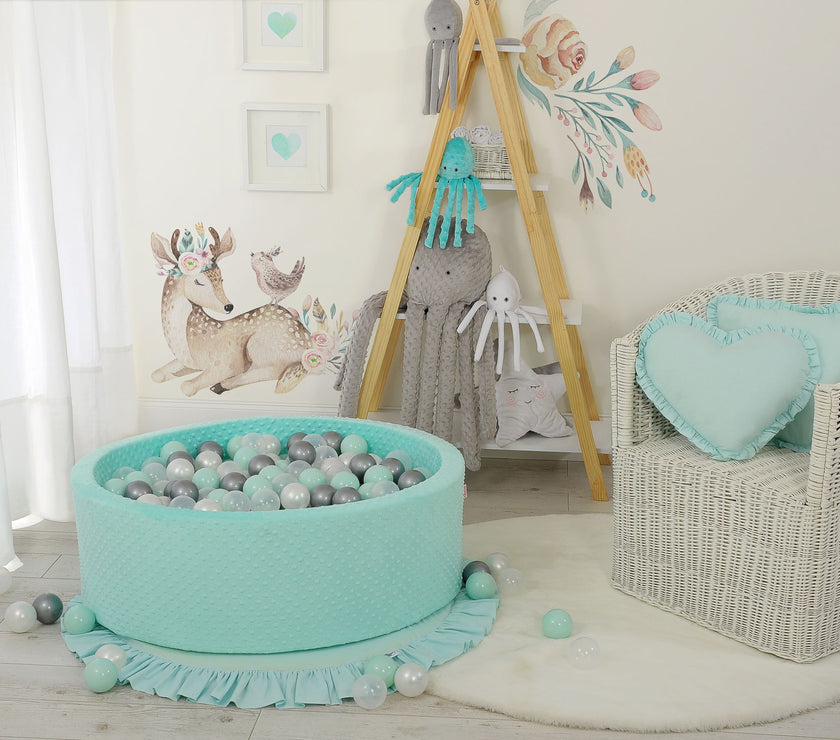 Piscine minky sèche avec boules 200 pcs - menthe - Mode Bébé Claye