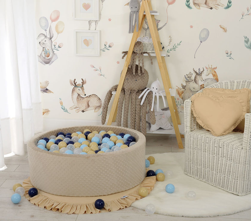 Piscine sèche à volants avec boules 200 pcs. - beige - Mode Bébé Claye