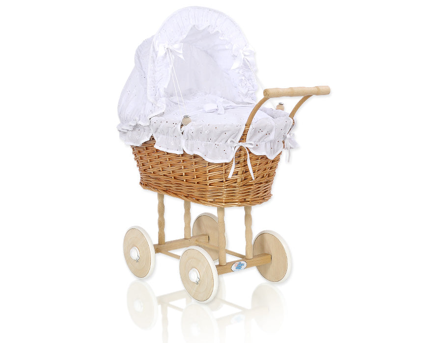 Poussette haute en osier pour poupées - blanc - Mode Bébé Claye