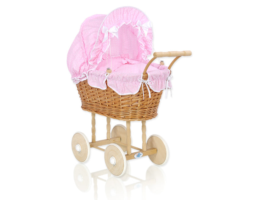 Poussette haute en osier pour poupées - rose - Mode Bébé Claye