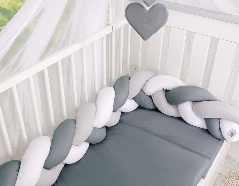 Tour de lit Tressé - blanc-gris - Mode Bébé Claye