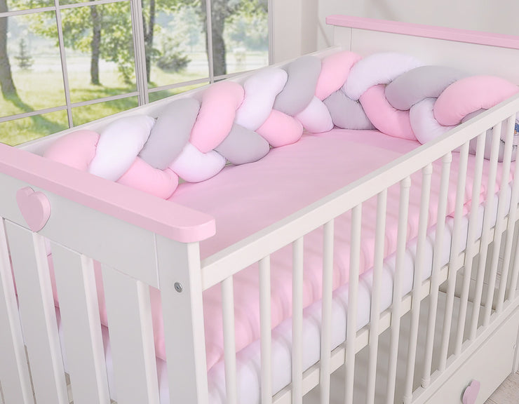 Tour De Lit Tressé blanc-gris-rose poudré - Mode Bébé Claye