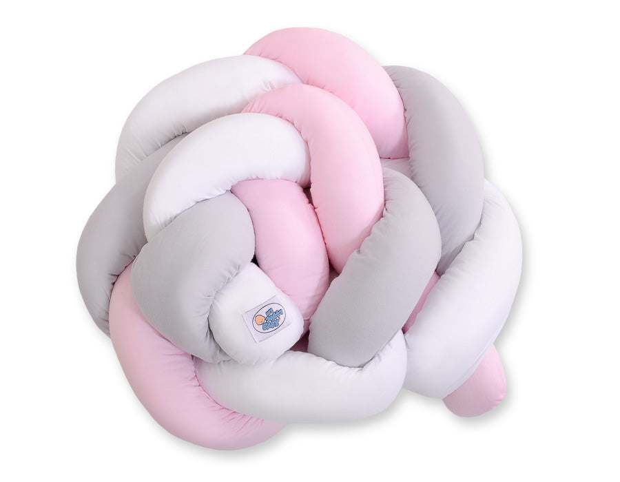 Tour De Lit Tressé blanc-gris-rose poudré - Mode Bébé Claye