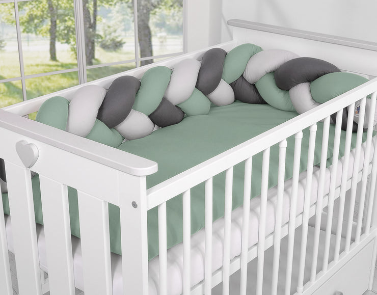 Tour de lit Tressé - blanc-gris-vert - Mode Bébé Claye