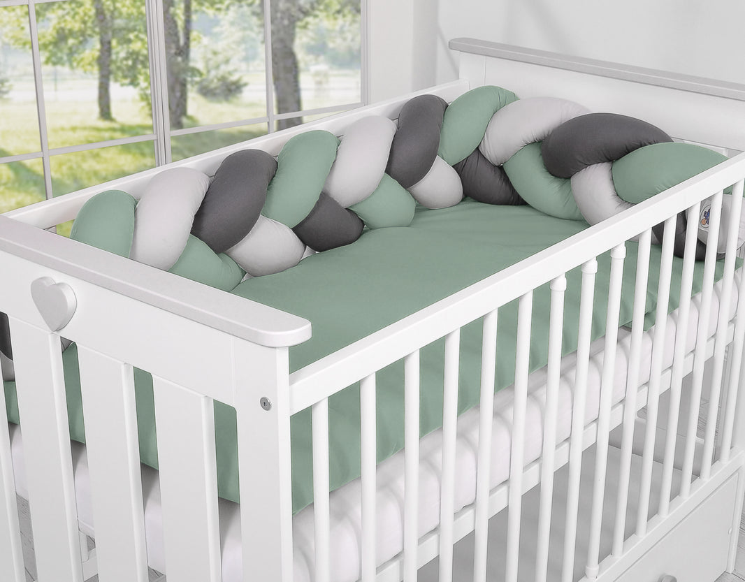 Tour de lit Tressé - blanc-gris-vert - Mode Bébé Claye