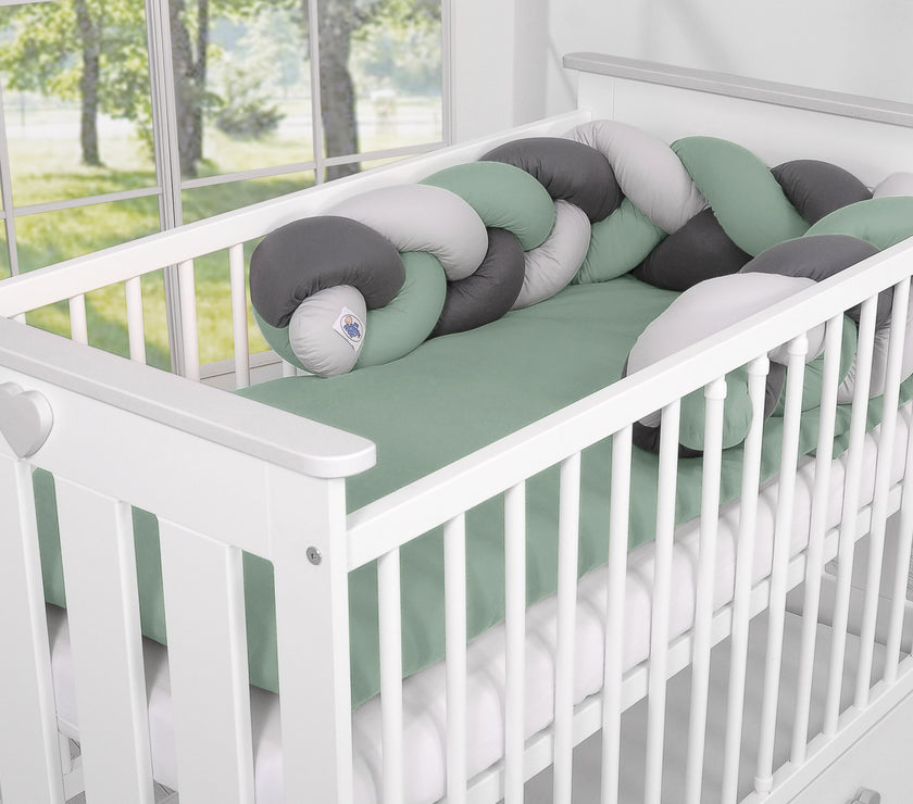 Tour de lit Tressé - blanc-gris-vert - Mode Bébé Claye