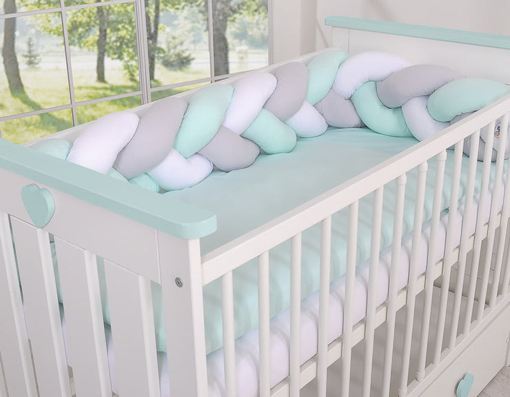 Tour de lit Tressé - blanc, rose et menthe - Mode Bébé Claye