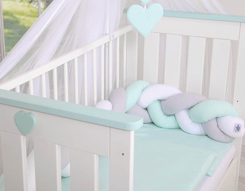 Tour de lit Tressé - blanc, rose et menthe - Mode Bébé Claye