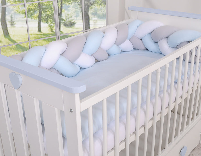 Tour de lit Tressé - bleu- gris-blanc - Mode Bébé Claye