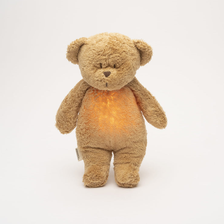 Moonie – ourson nature bio avec sons & lumières caramel - Mode Bébé Claye