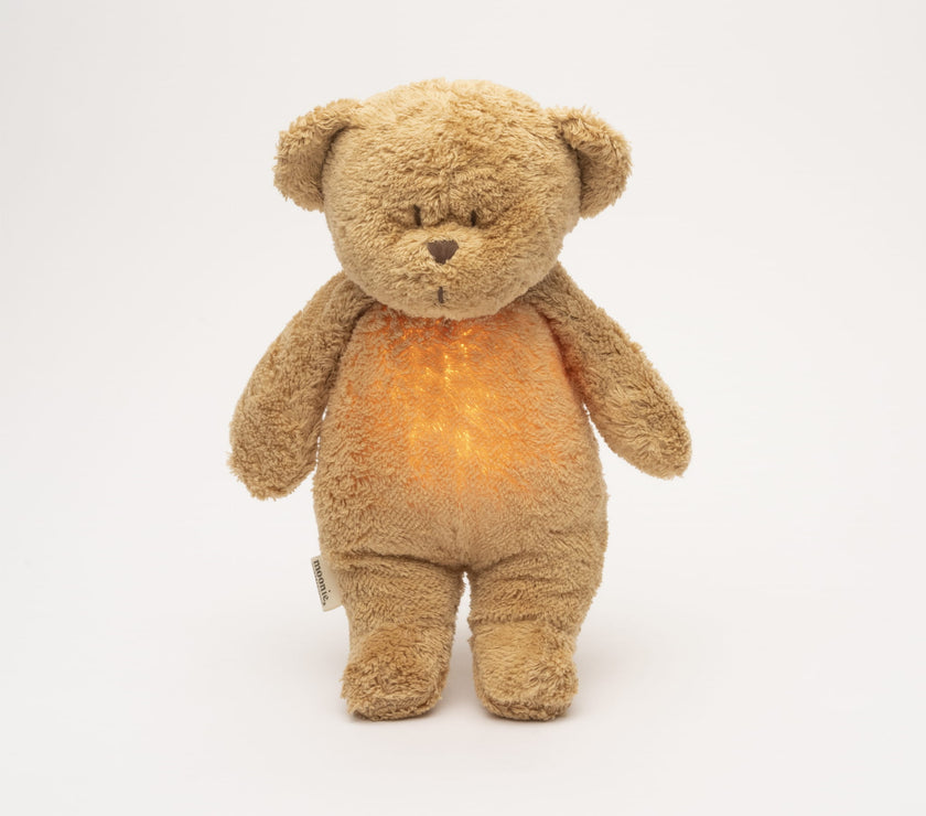 Moonie – ourson nature bio avec sons & lumières caramel - Mode Bébé Claye