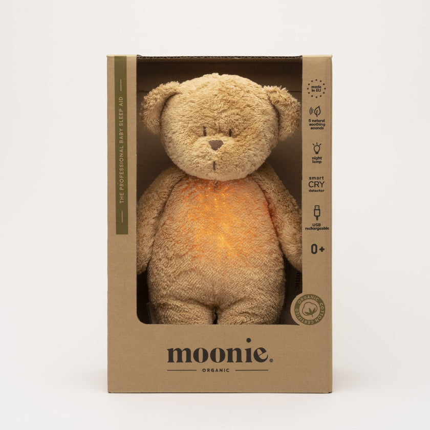 Moonie – ourson nature bio avec sons & lumières caramel - Mode Bébé Claye