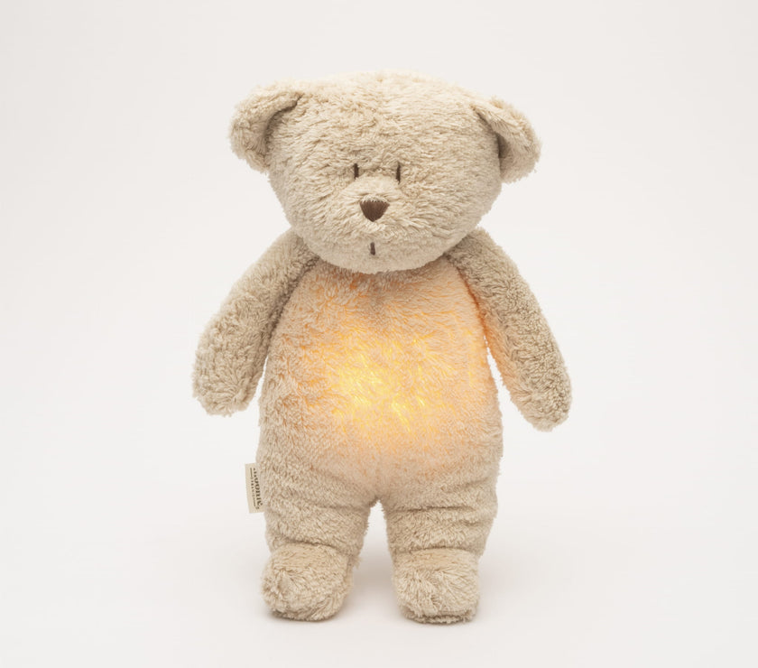 Moonie – ourson nature bio avec sons & lumières sable - Mode Bébé Claye