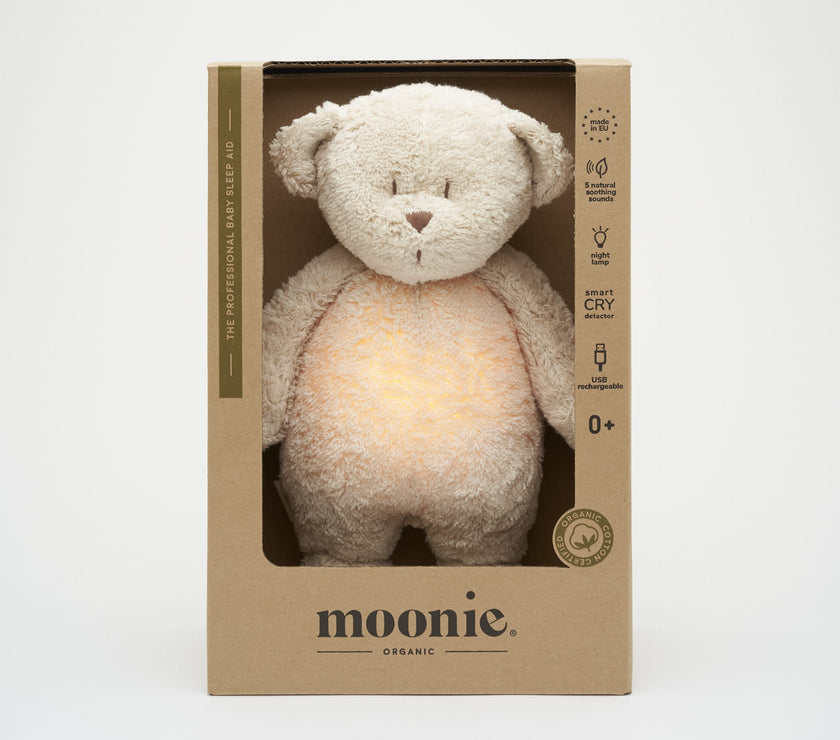 Moonie – ourson nature bio avec sons & lumières sable - Mode Bébé Claye