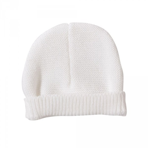 White baby bra with booties and hat
