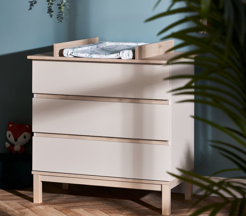 Chambre Duo Astrid - Lit 70x140cm + Commode 3 Tiroires - Satin - Mode Bébé Claye