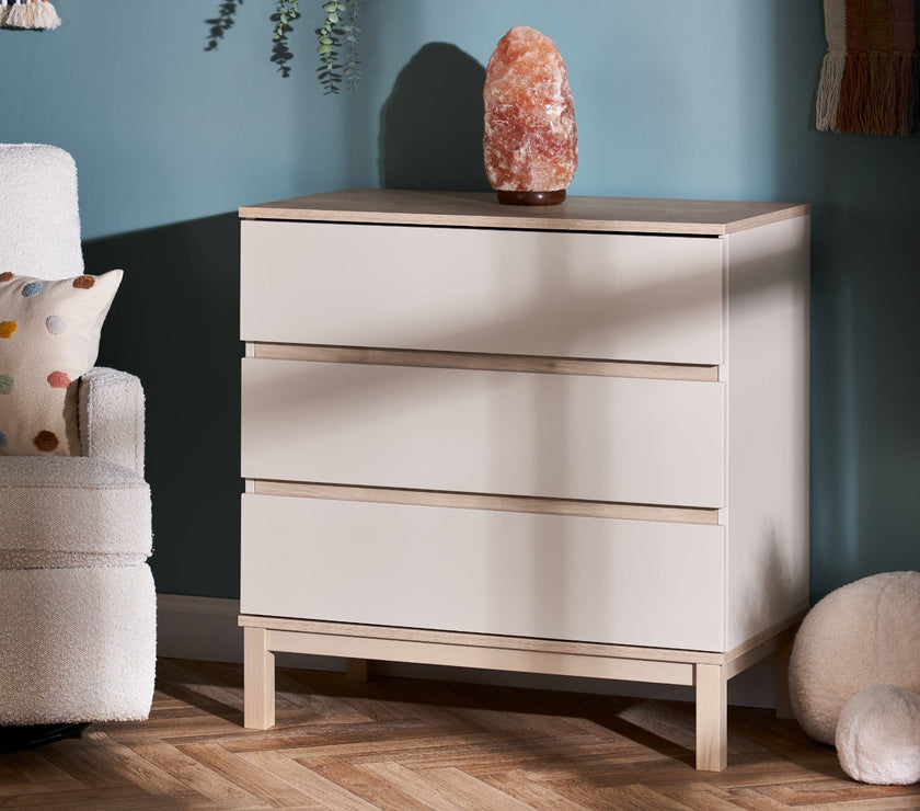 Chambre Duo Astrid - Lit 70x140cm + Commode 3 Tiroires - Satin - Mode Bébé Claye