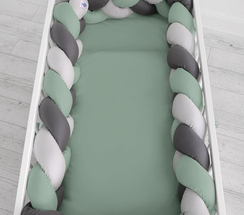 Tour de lit Tressé  360 cm - blanc-gris-vert