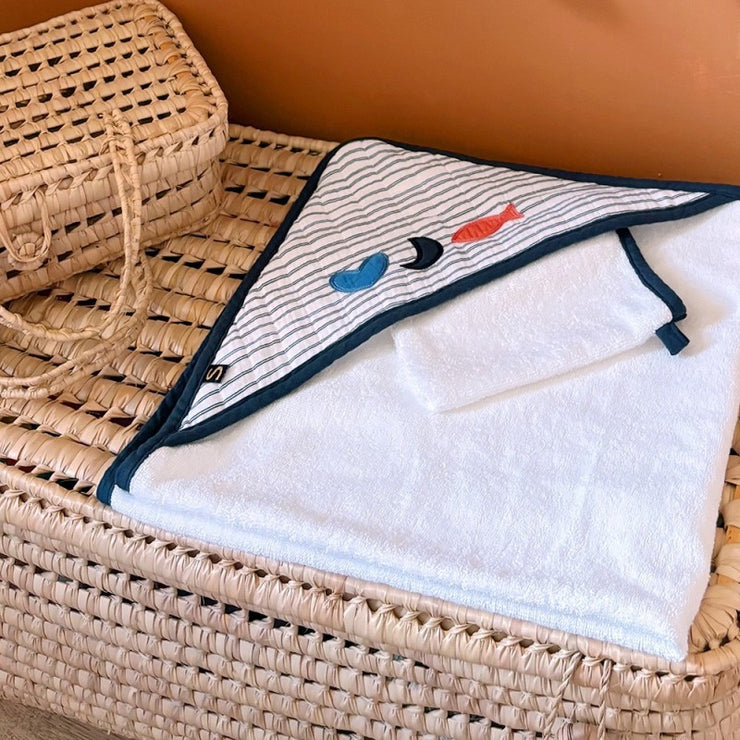Baby Sailor bath cape 75x75 + glove