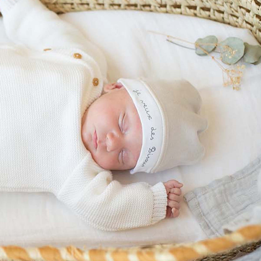 Bonnet naissance "je veux des Bisous" - Gris - Mode Bébé Claye