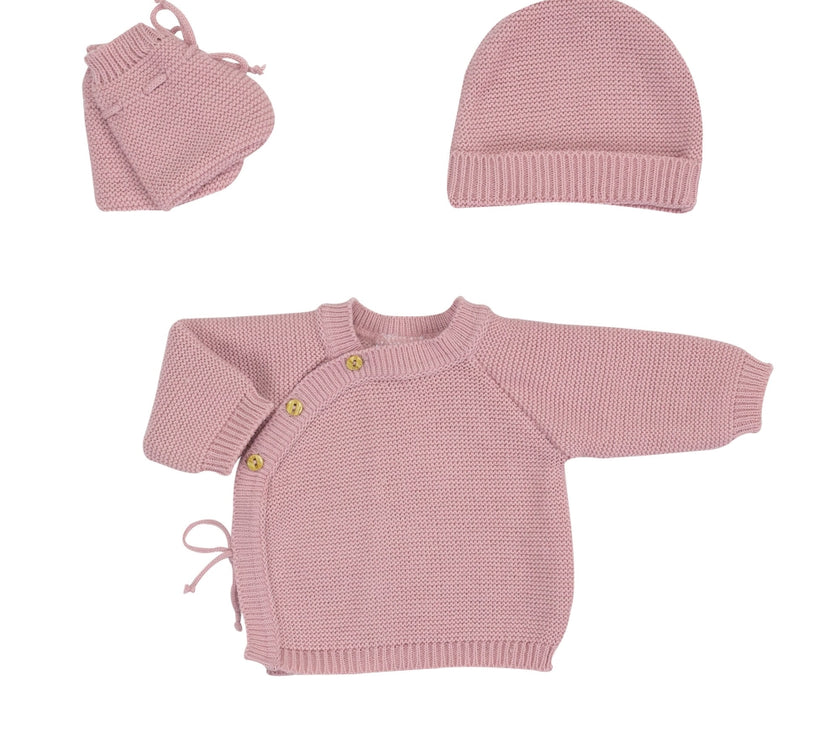 Brassière naissance chaussons et bonnet  VIEUX ROSE - Mode Bébé Claye