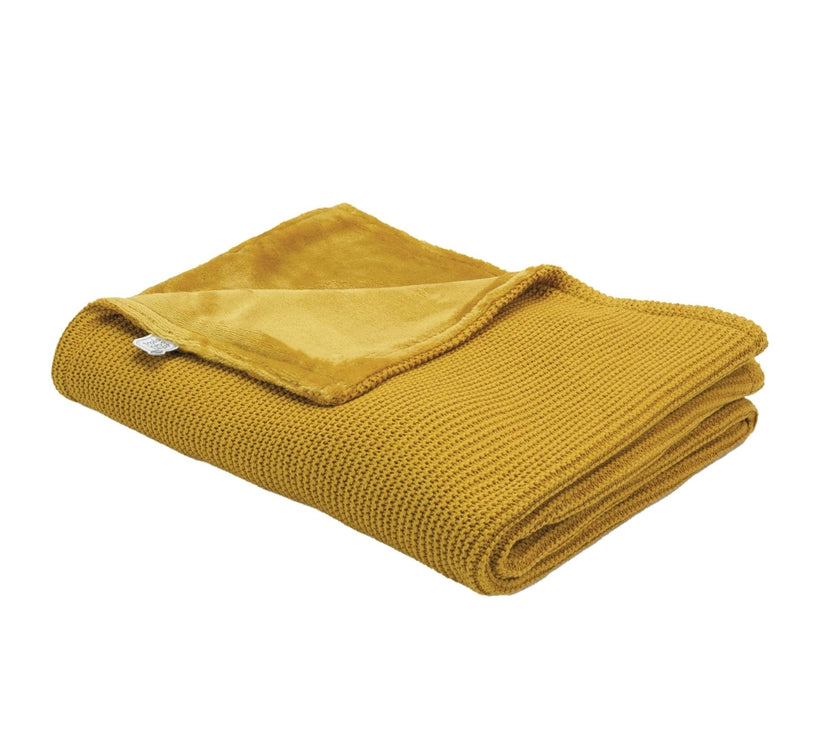 Couverture bébé - tricot et flanelle Mustard - Mode Bébé Claye