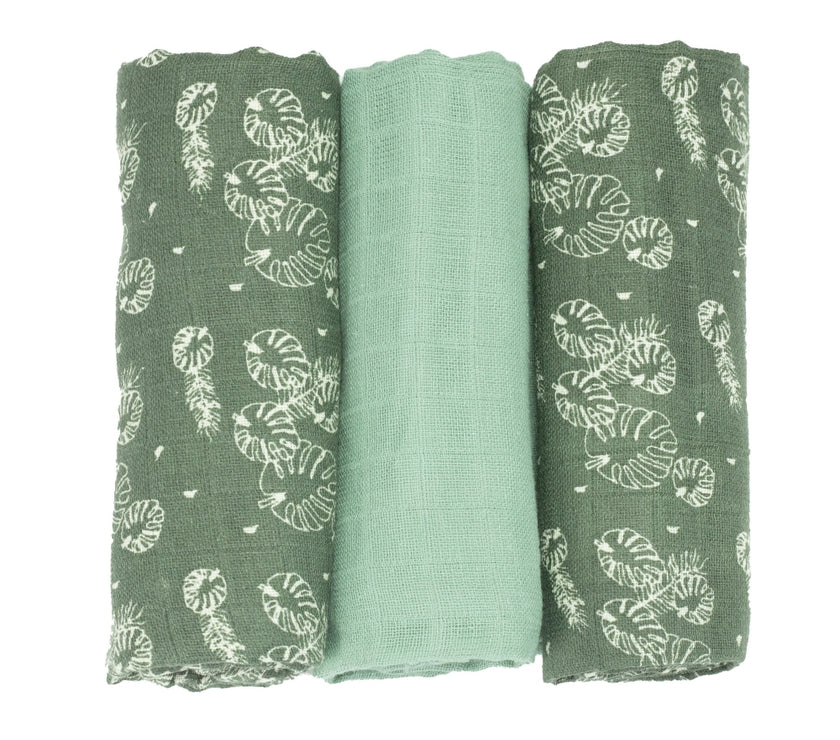 Lot de 3 langes bébé 70x70cm - Feuilles - Mode Bébé Claye